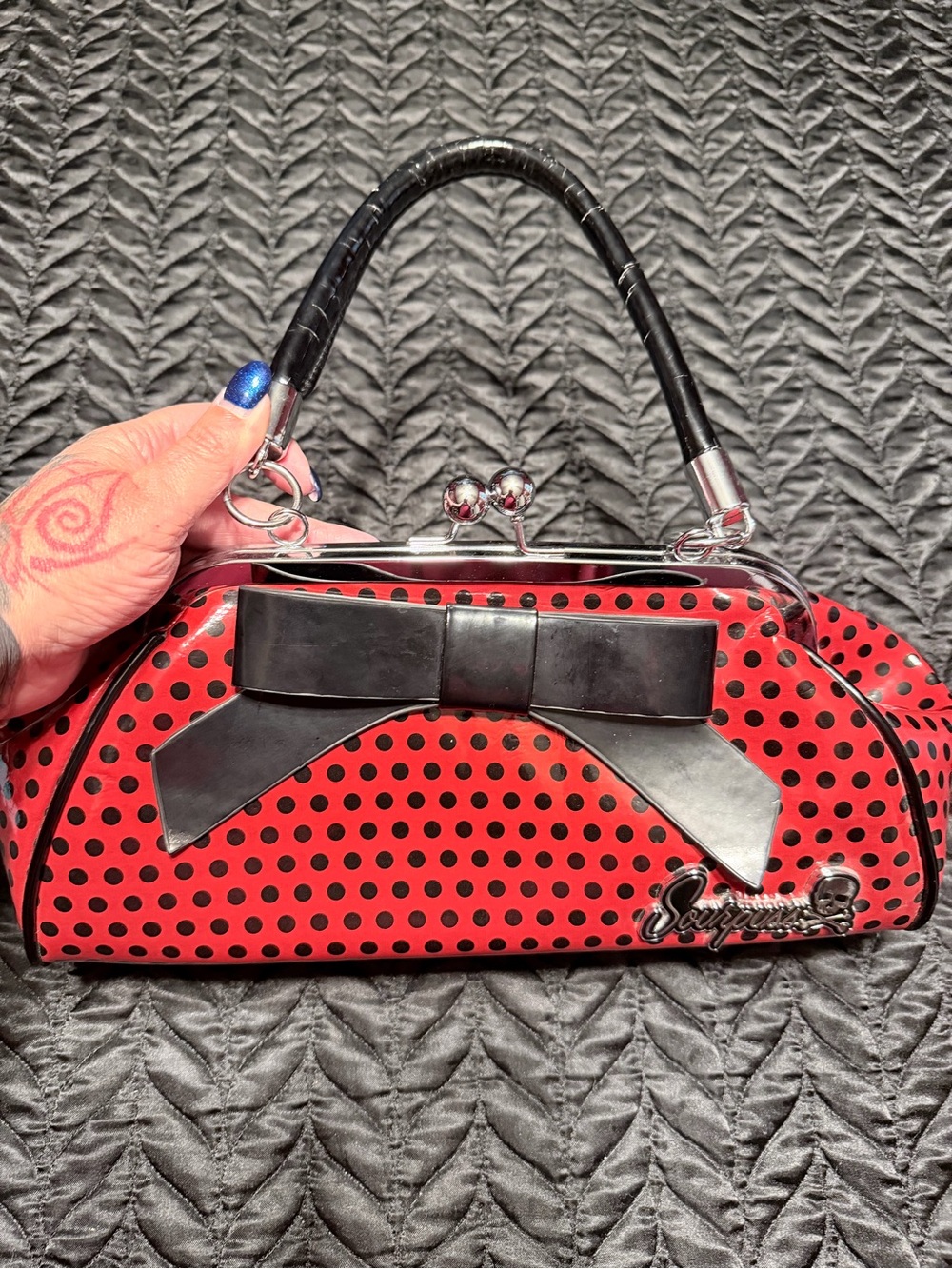 Sourpuss Red with Black Polka Dot Bow Mini Handbag